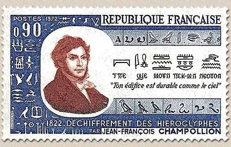 150e anniversaire du déchiffrement des hiéroglyphes par Jean-François Champollion. 90c. Outremer et rouge-brun Y1734
