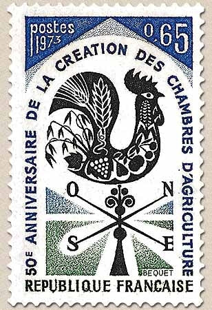 50e anniversaire de la création des chambres d'agriculture. 65c. Outremer, noir et vert Y1778