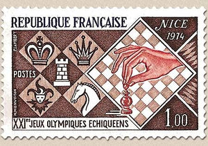 XXIe Jeux olympiques échiquéens. 1f. Brun, outremer et rouge Y1800