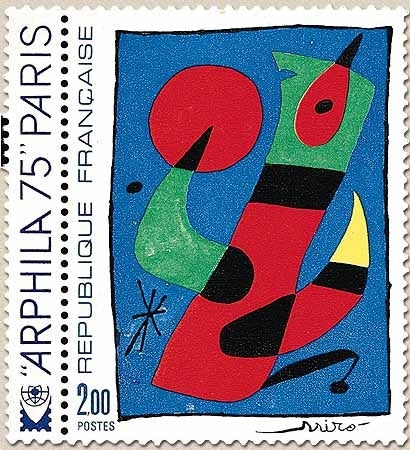 Arphila'75. Tableau de Miro 2f. Bleu, rouge, vert, jaune et noir Y1811