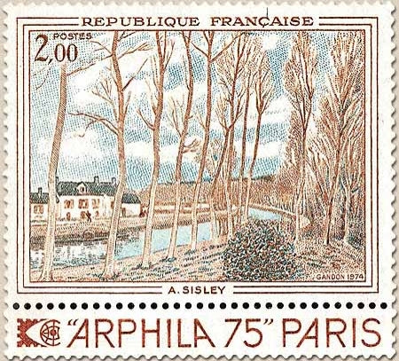 Arphila'75. Canal du Loing. Tableau de A. Sisley. 2f. Polychrome Y1812