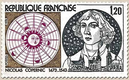 500e anniversaire de la naissance de Nicolas Copernic. 1f.20 bleu-gris, brun et lilas-rose Y1818