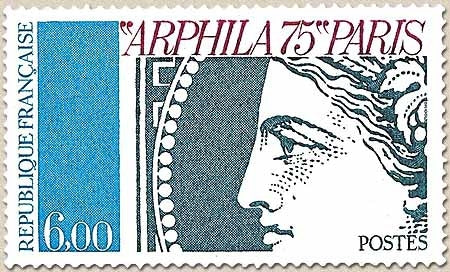 Arphila'75. Paris. Valeurs et couleurs différentes. 6f. Gris-vert, rouge et bleu Y1837