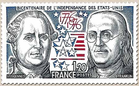 Bicentenaire de l'indépendance des États-Unis. Charles Gravier de Vergennes, et Benjamin Franklin 1f.20 Y1879