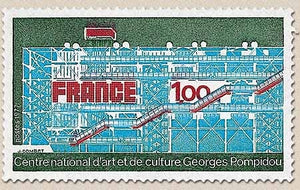 Centre national d'Art et de Culture Georges Pompidou. 1f. Vert foncé, bleu et rouge Y1922