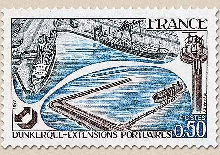 Extensions portuaires de Dunkerque. 50c. Lilas-brun, bleu-noir et bleu Y1925
