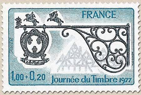 Journée du Timbre. Enseigne du relais de poste à Marckolsheim (Bas-Rhin)  1f. + 20c. Bleu et bleu-noir Y1927