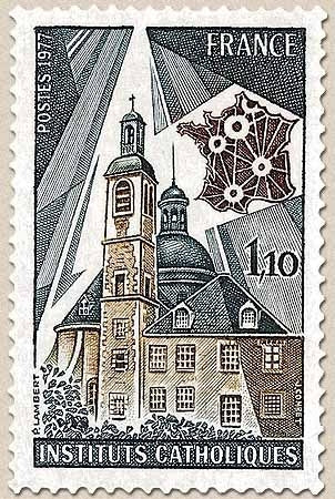 Instituts catholiques de France. 1f.10 gris-bleu, brun et brun-olive Y1933