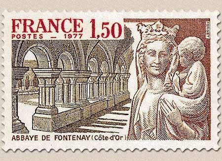Série touristique. Abbaye de Fontenay (XII° s.) Côte d'Or. 1f.50 brun-rouge, rouge et brun-olive Y1938