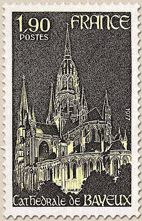 Série touristique. Cathédrale de Bayeux (XII°-XV° siècles). 1f.90 jaune et sépia Y1939