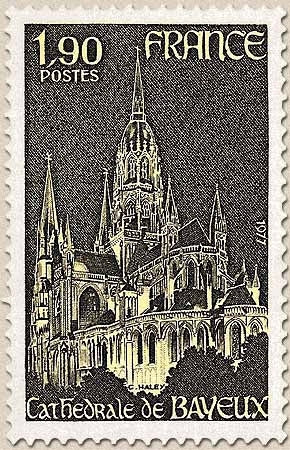 Série touristique. Cathédrale de Bayeux (XII°-XV° siècles). 1f.90 jaune et sépia Y1939