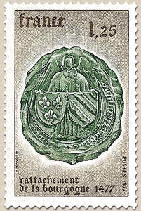 5e centenaire du rattachement de la Bourgogne (1477) 1f.25 bistre et vert-noir Y1944
