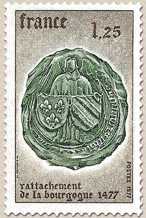 5e centenaire du rattachement de la Bourgogne (1477) 1f.25 bistre et vert-noir Y1944