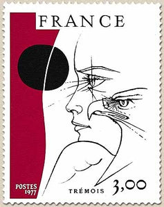 Oeuvres d'art. Œuvre originale de Trémois 3f. Noir et rouge-brun Y1950