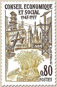 30e anniversaire du Conseil économique et social. 80c. Brun foncé, brun-olive et bistre-olive Y1957