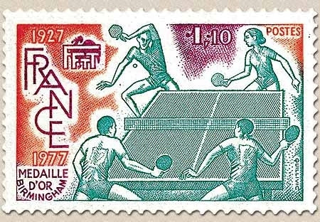 Tournoi du cinquantenaire de la Fédération française de tennis de table. 1f.10 orange, lilas-rouge et vert-bleu Y1961