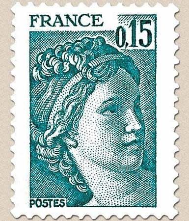 Type Sabine, tirée d'une oeuvre du peintre Louis David. 1re série. 15c. Vert-bleu Y1966