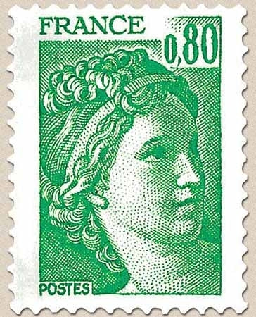 Type Sabine, tirée d'une oeuvre du peintre Louis David. 1re série. 80c. Vert Y1970