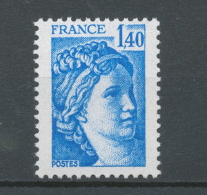 Type Sabine N°1975a 1f.40 bleu Gomme tropicale Y1975a