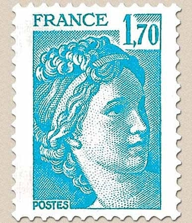 Type Sabine, tirée d'une oeuvre du peintre Louis David. 1re série. 1f.70 bleu clair Y1976