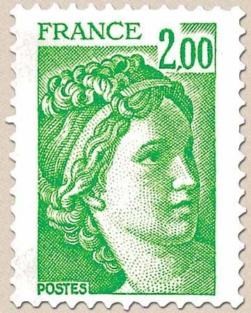 Type Sabine, tirée d'une oeuvre du peintre Louis David. 1re série. 2f. Vert-jaune Y1977