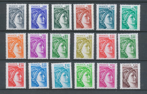 Type Sabine Série 1962 à 1979 18 valeurs Gomme tropicale Y1979aS