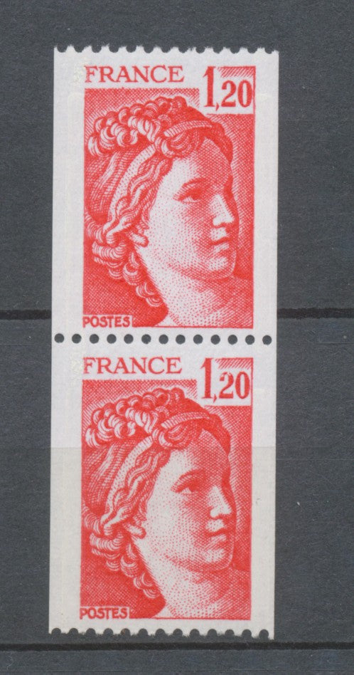 Type Sabine Paire verticale N°1981B + N°1981Ba N° rouge au verso Y1981BaA