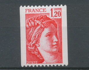 Type Sabine N°1981Ba 1f.20 rouge N° rouge au verso Y1981Ba