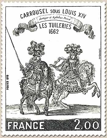 Les Tuileries, 1662. Dessin du Cabinet du Roy. Carrousel sous Louis XIV.  2f. Noir Y1983