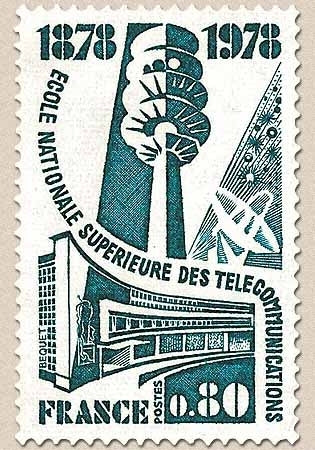 Centenaire de l'École Nationale Supérieure des Télécommunications. 80c. Bleu-vert foncé Y1984