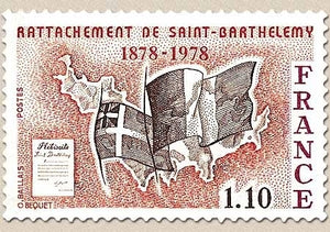 Rattachement de l'île de Saint-Barthélemy à la France (1878-1978) 1f.10 carmin, rouge-brun et brun Y1985