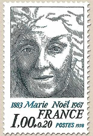 Personnages célèbres. Marie Noël 1f. + 20c. Bleu-noir et bleu Y1986