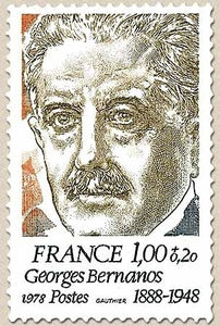 Personnages célèbres. Georges Bernanos 1f. + 20c. Olive, brun-jaune et bleu-gris Y1987