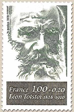 Personnages célèbres. Léon Tolstoi 1f. + 20c. Vert foncé et vert-olive Y1989