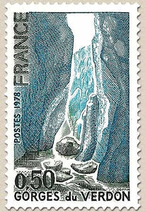 Série touristique. Les gorges du Verdon 50c. Bleu, vert-noir et turquoise Y1996