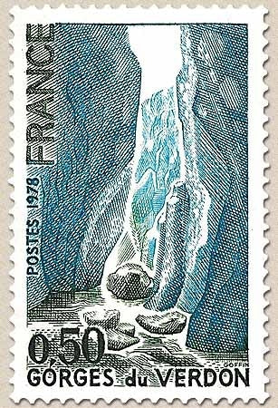 Série touristique. Les gorges du Verdon 50c. Bleu, vert-noir et turquoise Y1996