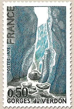 Série touristique. Les gorges du Verdon 50c. Bleu, vert-noir et turquoise Y1996