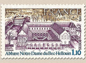 Série touristique. Abbaye Notre-Dame du Bec-Hellouin 1f.10 brun-olive, bleu et lilas Y1999