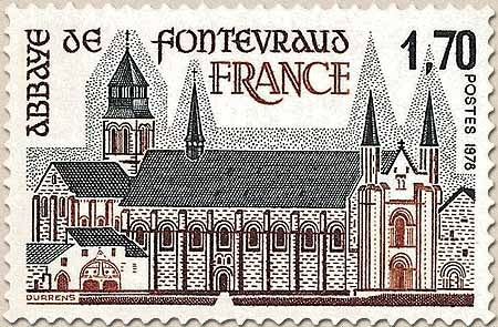 Série touristique. Abbaye de Fontevraud 1f.70 brun-rouge et noir Y2002
