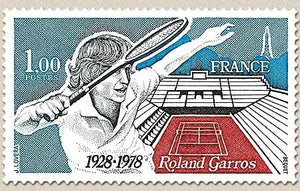 Cinquantenaire du stade Roland Garros. 1f. Bleu-noir, bleu et brique Y2012