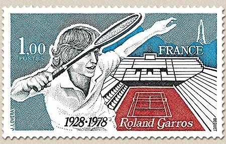 Cinquantenaire du stade Roland Garros. 1f. Bleu-noir, bleu et brique Y2012