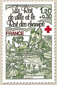 Au profit de la Croix-Rouge. Fables de La Fontaine. Le rat de ville et le rat des champs 1f.20 + 30c. Y2025