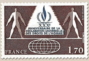 30e anniversaire de la Déclaration universelle des Droits de l'Homme. 1f.70 brun et bleu Y2027