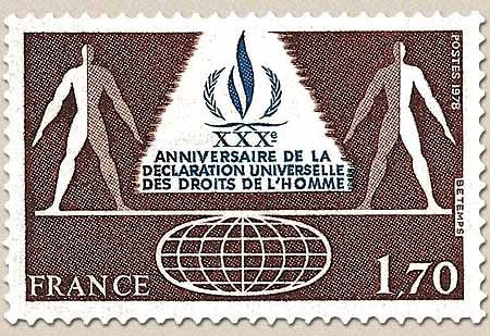 30e anniversaire de la Déclaration universelle des Droits de l'Homme. 1f.70 brun et bleu Y2027