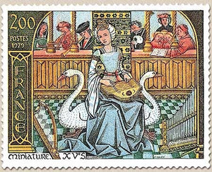 Miniature du XVe siècle sur la musique. 2f. Polychrome Y2033