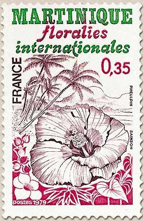Floralies internationales de la Martinique. 35c. Vert, carmin et violet-brun Y2035