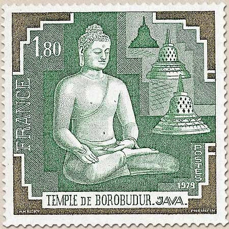 Temple de Borobudur à Java. 1f.80 brun clair et vert-bleu Y2036