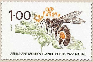 Protection de la nature. L'abeille (apis mellifica) 1f. Sépia, olive et ocre Y2039