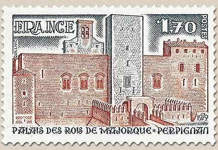 Série touristique. Palais des Rois de Majorque 1f.70 brun-rouge et gris-bleu Y2044
