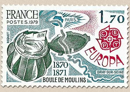 Europa. Boule de Moulins. 1f.70 vert foncé, rouge et bleu-turquoise Y2047